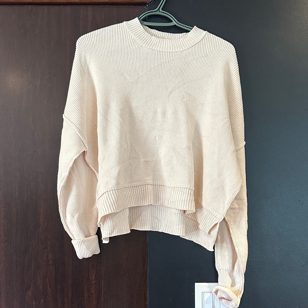 BY TOGETHER Women's Cream Ribbed Knit Pullover Sweater